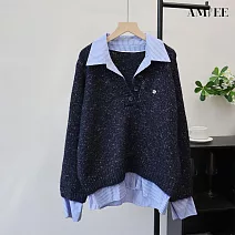 【AMIEE】設計感寬鬆顯瘦毛衣(KDTQ- 495) FREE 藏藍色