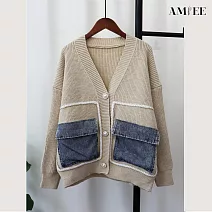 【AMIEE】寬鬆設計感氣質百搭毛衣外套(KDTQ-857) FREE 杏色