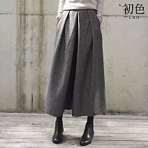 【初色】簡約純色鬆緊腰口袋顯瘦休閒褲寬褲長褲-共2色-15985(M-3XL可選) XL 深灰色