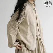 【初色】日系純色圓領單排釦燈心絨口袋馬甲背心女背心-杏色-16276(M-2XL可選) 2XL 米色