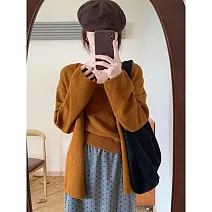 【MsMore】 韓版溫柔風寬鬆針織開衫背心兩件套# 126574 FREE 橘色