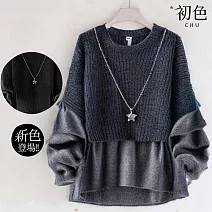 【初色】日系圓領長袖假兩件針織上衣女上衣-共2色-39974(M/L可選) M 灰色