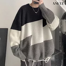 【AMIEE】韓版潮流寬鬆百搭長袖針織衫(男裝/KDTQ-527B) M 黑色