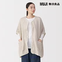 【MUJI 無印良品】女棉混刺縫斗篷 L-XL 淺米