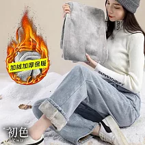 【初色】純色簡約高腰直筒闊腿加絨加厚保暖寬鬆拖地褲休閒褲寬褲長褲牛仔褲-共2色-39319(M-2XL可選) L 淺藍色