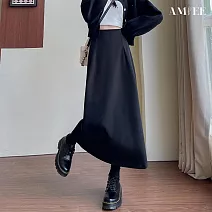 【AMIEE】純色毛呢半身開衩包臀高腰女長裙(KDSQ-8917) 2XL 深咖色