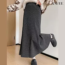 【AMIEE】純色毛呢半身魚尾A字高腰女長裙(KDSQ-122) M 深灰
