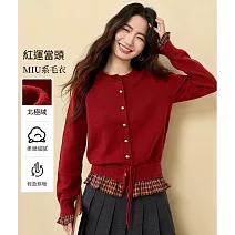 【MsMore】 紅運當頭毛衣假兩件格紋拼接針織上衣# 126744 FREE 紅色