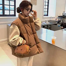 【MsMore】 流行羽絨棉立領寬鬆保暖背心外套# 126755 M 卡其色