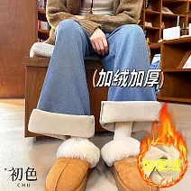 【初色】休閒復古加絨保暖高腰顯瘦闊腿牛仔休閒褲寬褲寬鬆長褲-共4色-16571(M-XL可選) M 藍色