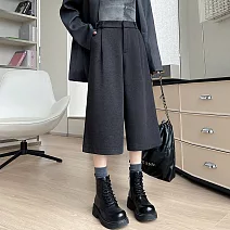 【MsMore】 減齡毛呢休閒韓版高腰闊腿七分褲# 126702 3XL 黑色