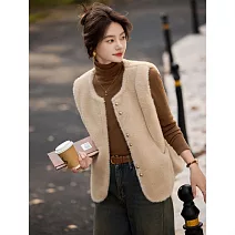 【MsMore】 韓系小香風氣質百搭寬鬆背心仿皮草外套# 126799 M 米杏色