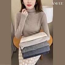 【AMIEE】百搭洋氣純色長袖上衣(KDTQ-222) XL 咖啡