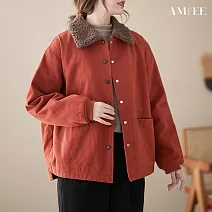 【AMIEE】保暖短款棉襖外套(KDCQ-9310) M 紅色