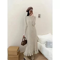 【MsMore】 針織連身裙修身長款包臀荷葉邊魚尾裙洋裝毛衣# 126900 FREE 卡其色