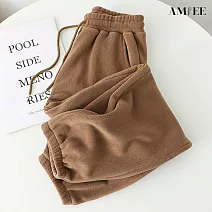 【AMIEE】文藝寬鬆加絨加厚運動休閒褲(KDPQ-911) L 咖色