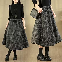 【ACheter】 高腰鬆緊腰格子A字毛呢格紋傘裙中長裙# 126956 M 彩色