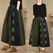 【ACheter】 毛呢格子拼接日系復古寬長褲# 126964 M 綠色
