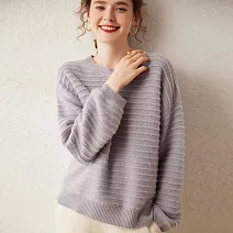 【MsMore】 圓領落肩顯瘦寬鬆橫紋羊絨針織衫上衣# 126965 FREE 灰色