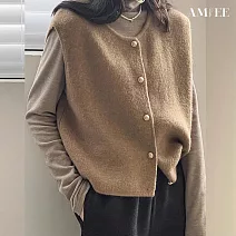 【AMIEE】溫柔系排扣百搭針織馬甲背心(KDTQ-2510) FREE 卡其