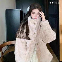 【AMIEE】輕奢百搭修身長絨保暖外套(KDCQ-9839) L 櫻花粉