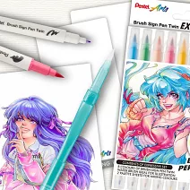 【PENTEL】雙頭柔繪筆8色組