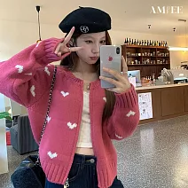 【AMIEE】簡約休閒百搭針織外套(KDCQ-173) FREE 粉紅