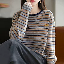 【MsMore】 時尚條紋南瓜刺繡針織大碼毛衣上衣# 127017 FREE 彩色
