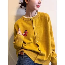 【MsMore】 小馬刺繡毛衣排釦針織上衣# 127039 FREE 黃色