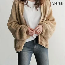 【AMIEE】韓系慵懶風寬鬆針織開襟小外套(KDCQ-1456) FREE 卡其色