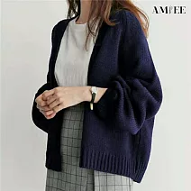 【AMIEE】韓系慵懶風寬鬆針織開襟小外套(KDCQ-1456) FREE 藏青