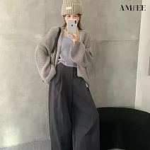 【AMIEE】軟糯慵懶風寬鬆針織小外套(KDCQ-458B) FREE 淺灰