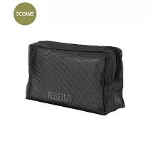 日本3COINS-無印風格TPU材質防潑水加工旅行用收納盥洗化妝包 <A>多口袋收納盥洗包-黑