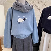 【MsMore】 甜美卡通緹花毛衣上衣軟糯羊絨感針織衫# 127057 FREE 藍色