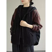 【ACheter】 大碼寬鬆長袖連帽保暖外套撞色拼接# 127076 L 黑色