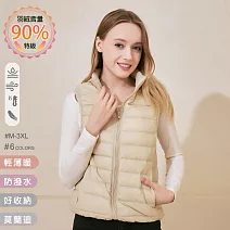 【KISSDIAMOND】特級輕暖真90%羽絨背心(保暖/防潑水/拉鍊口袋/女款/KDC-2101) M 米白