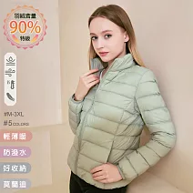 【KISSDIAMOND】特級輕暖真90%羽絨外套(保暖/防潑水/拉鍊口袋/女款/KDC-2102) M 淺綠