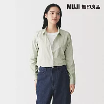 【MUJI 無印良品】女水洗平織布標準領長袖襯衫 M 淺綠直紋