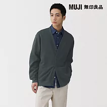【MUJI 無印良品】男二重織V領開襟衫 M 暗藍