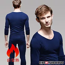 EROSBODY 男日本機能纖維平織蓄熱保暖發熱衣褲套組  藏青