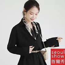 seoul show首爾秀 韓日版綜合方領巾仿真桑蠶絲緞面圍巾頭巾雪紡絲巾  4_乳牛花紋 黑邊