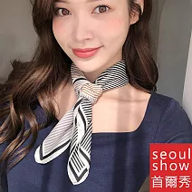 seoul show首爾秀 韓日版綜合方領巾仿真桑蠶絲緞面圍巾頭巾雪紡絲巾  18_四格細線條 棕色