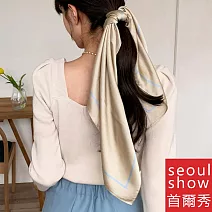 seoul show首爾秀 韓日版綜合方領巾仿真桑蠶絲緞面圍巾頭巾雪紡絲巾  22_素面單線 卡其