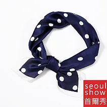 seoul show首爾秀 韓日版綜合方領巾仿真桑蠶絲緞面圍巾頭巾雪紡絲巾  36_復古波點 藍底白點