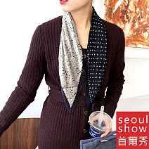 seoul show首爾秀 韓日版綜合方領巾仿真桑蠶絲緞面圍巾頭巾雪紡絲巾  44_復古皺褶 黑色