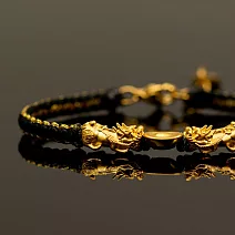 【金品坊】黃金雙貔貅元寶綁繩手鍊 0.14錢±0.03 黑金15.5cm