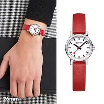 MONDAINE 瑞士國鐵evo2 Vegan時光走廊植物皮革腕錶 - 紅 / 26110LCV / 26mm
