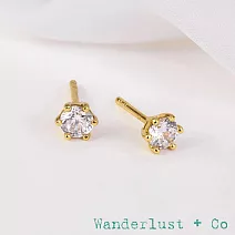 Wanderlust+Co 澳洲品牌 4MM 明亮切割圓鑽耳環 5A頂級鋯石單鑽耳環 Brilliant