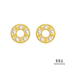 【點睛品】鏤空圓環 黃金珍珠耳環(一對)