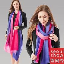 seoul show首爾秀 80支紗100%幼綿羊毛紅藍漸層撞色圍巾披肩  紅藍漸變